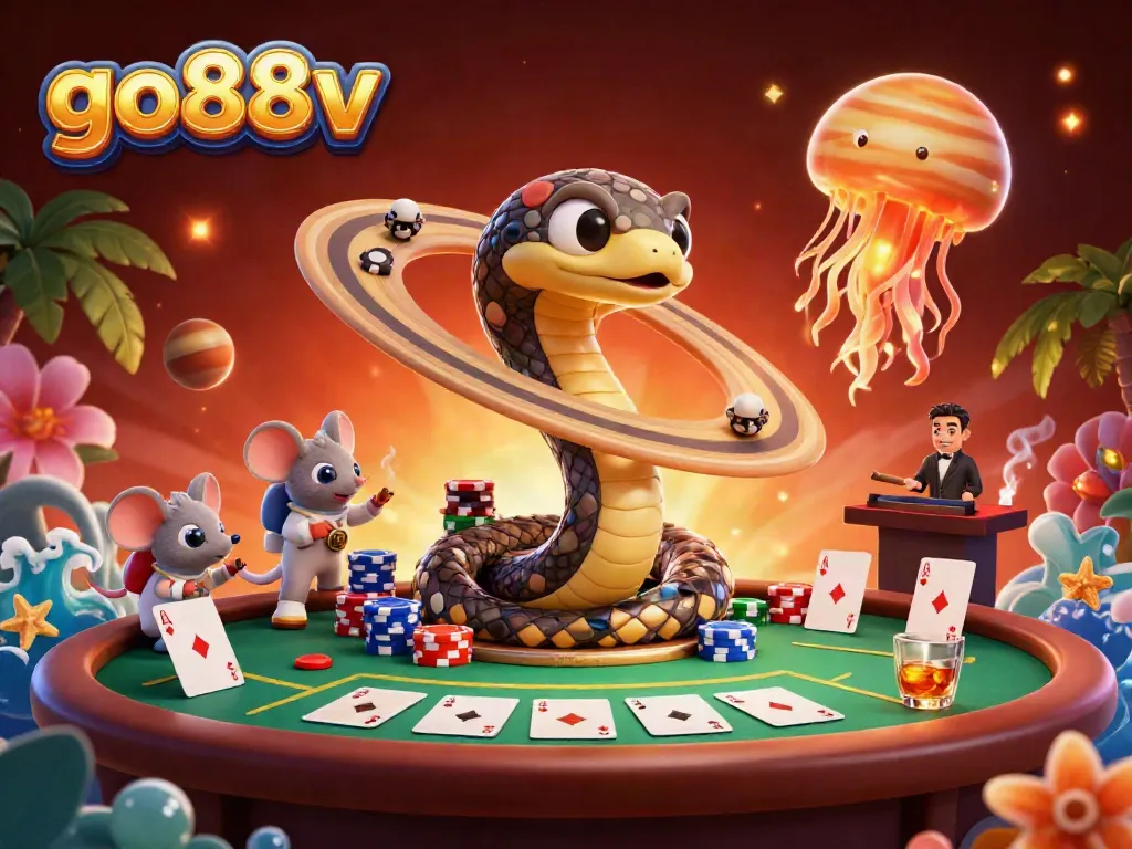 Engage in high-stakes fun at go88v with poker mice betting on a cosmic roulette wheel.