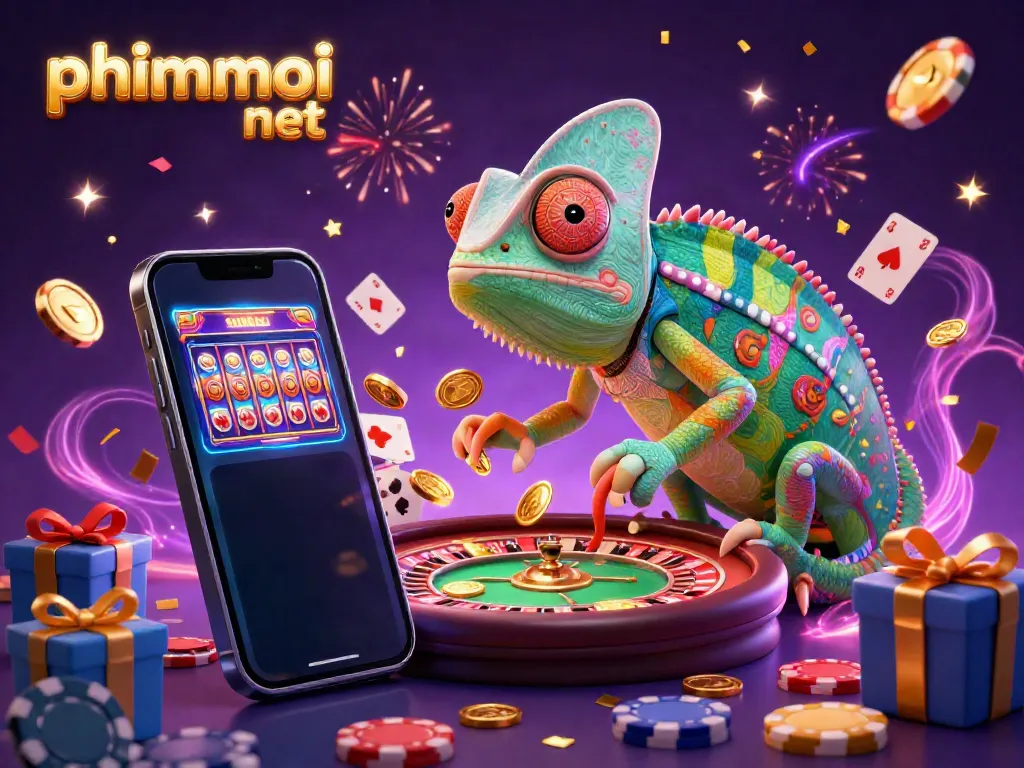 Experience the exciting gaming world of phimmoi net with a vibrant chameleon casino owner amidst dynamic gameplay.